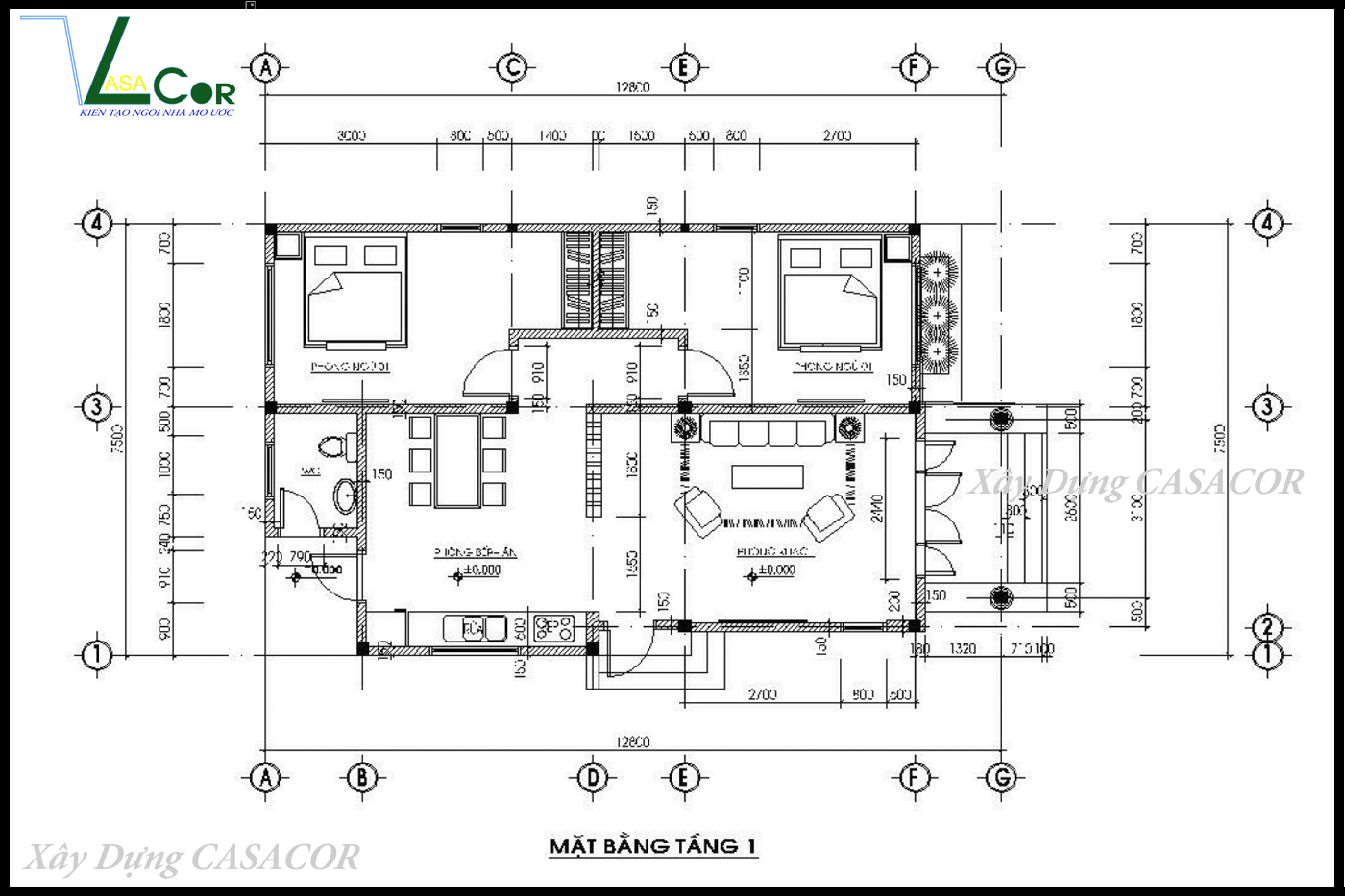 Mẫu Bản Vẽ Nhà Cấp 4 3 Phòng Ngủ 7x12m NDNC4158