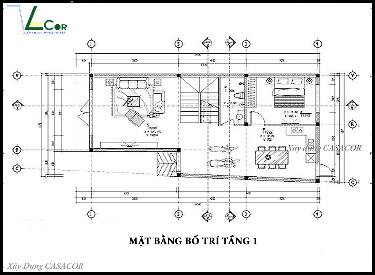 MB tầng 1 nhà phố tân cổ điển chữ L