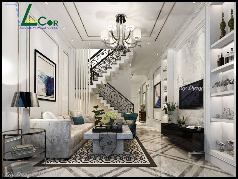 Phòng khách nhà phố tân cổ điển tại thủ đức