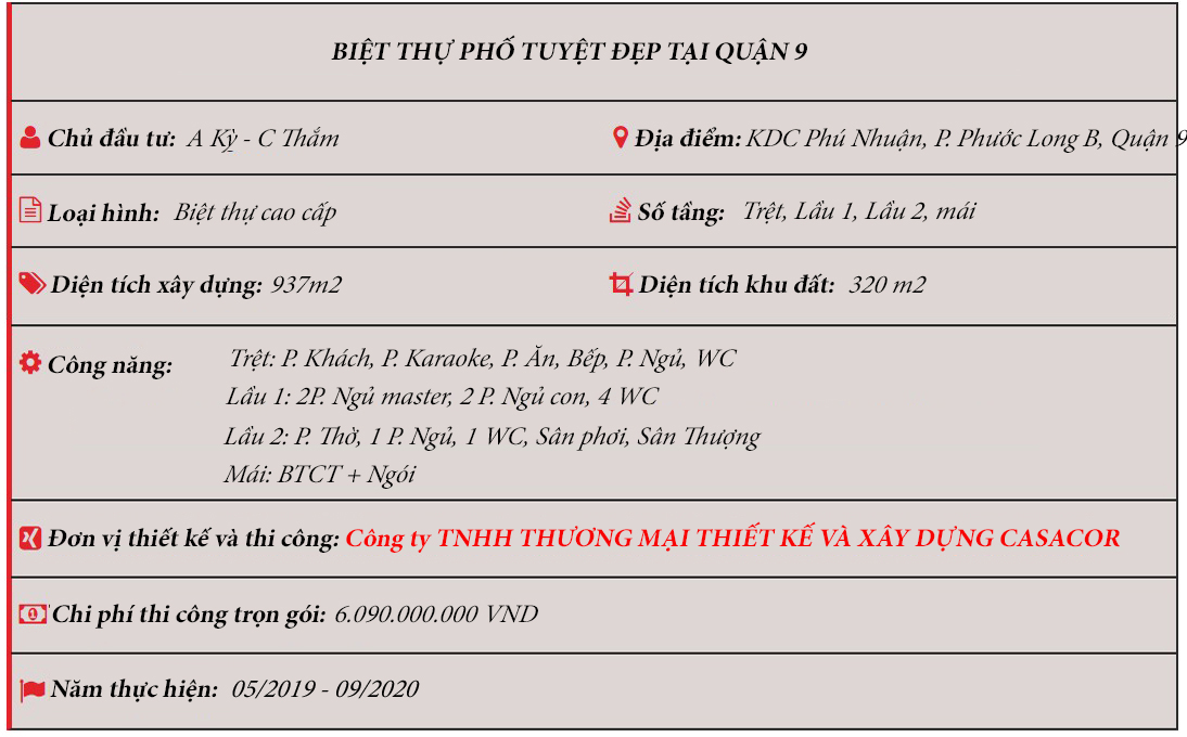 Thông tin công trình biệt thự cổ điển tại Quận 9