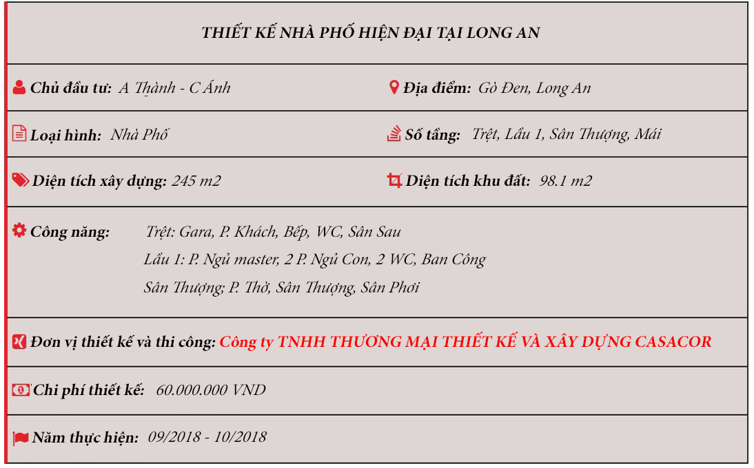 Thông tin  công trình nhà phố 3 tầng tại Long An