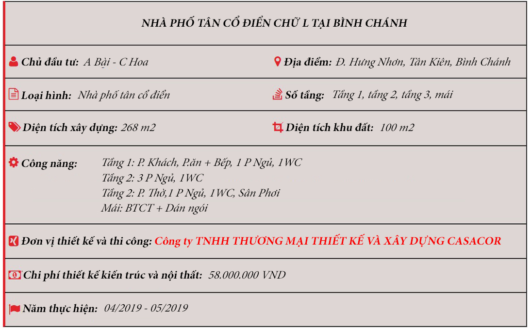 Công trình nhà phố tân cổ điển chữ L