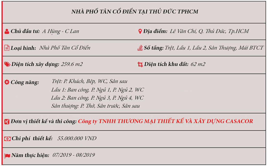 công trình nhà phố tân cổ điển tại thủ đức